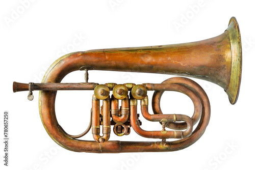 Ancient weathered brass trumpet