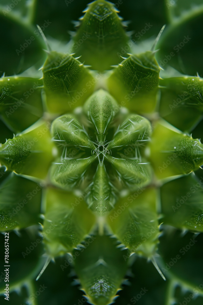Obraz premium Green Plant Looking Through the Mirrored Reflections of a Kaleidoscope, CloseUp View