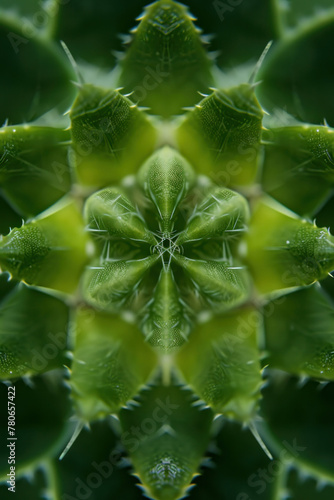 Green Plant Looking Through the Mirrored Reflections of a Kaleidoscope, CloseUp View