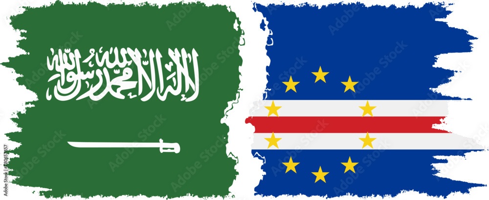 Cape Verde and Saudi Arabia grunge flags connection vector Cape Verde and Saudi Arabia grunge flags connection vector