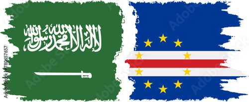 Cape Verde and Saudi Arabia grunge flags connection vector
