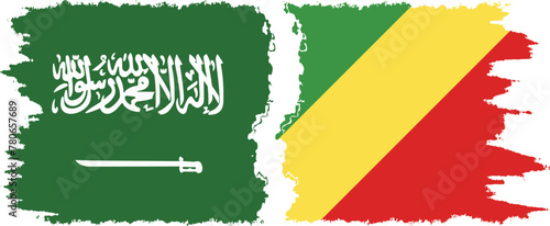 Congo-Brazzaville and Saudi Arabia grunge flags connection vector