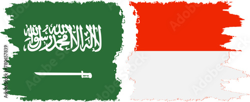 Indonesia and Saudi Arabia grunge flags connection vector