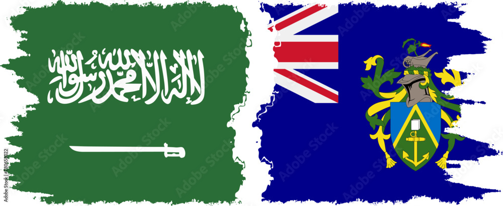 Pitcairn Islands and Saudi Arabia grunge flags connection vector Pitcairn Islands and Saudi Arabia grunge flags connection vector