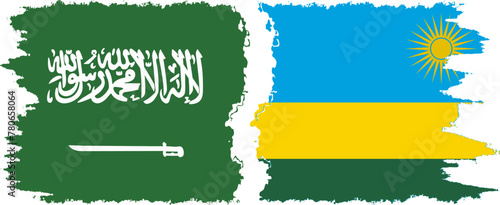 Rwandan and Saudi Arabia grunge flags connection vector