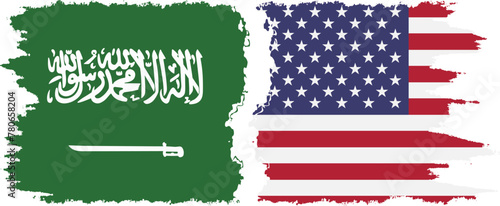 USA and Saudi Arabia grunge flags connection vector