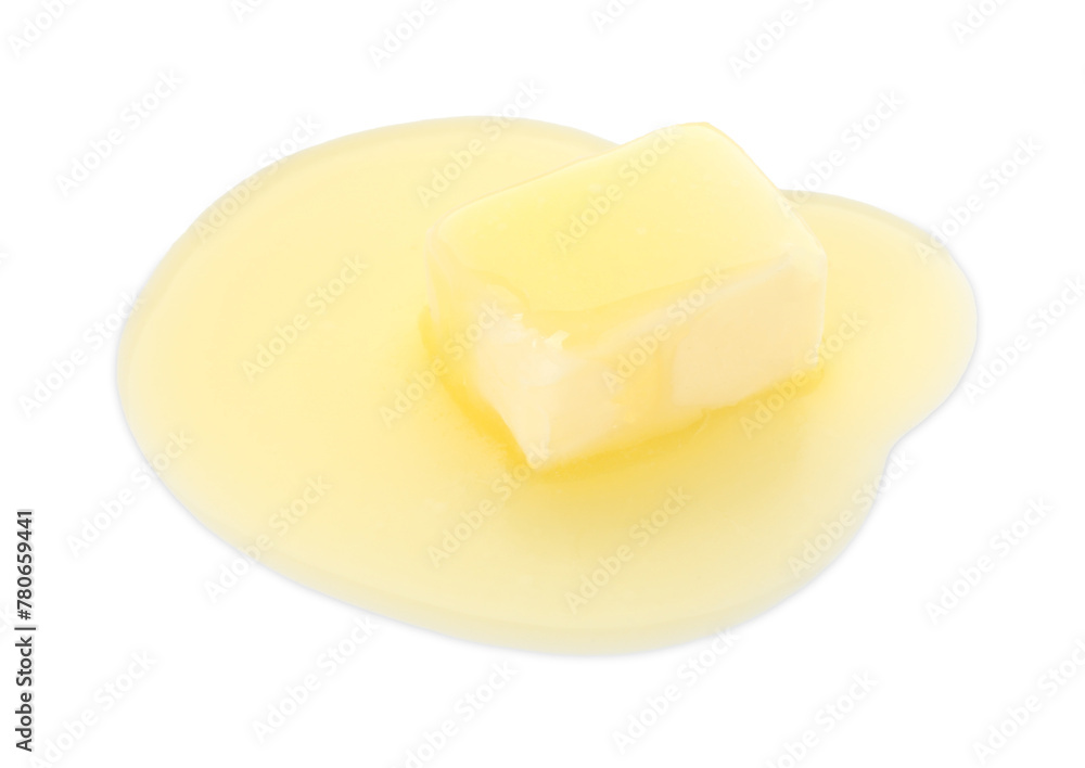 Piece of melting butter isolated on white