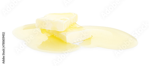 Pieces of melting butter isolated on white