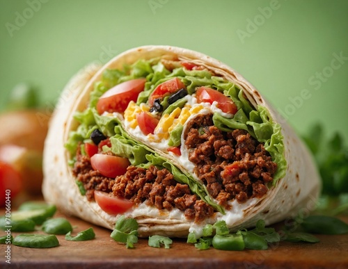 Buritto - traditional Mexican food, on a plate. AI Generated.