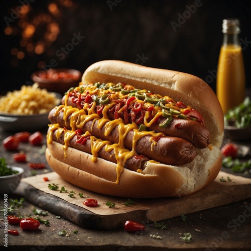 Hot Dog With Yellow Mustard, Onion, Pickles and French Fries