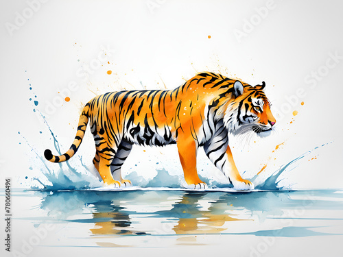  Mighty   Northeast tiger Mighty Northeast tiger running by the water  jumping  tiger illustrations  picture books  POD images
