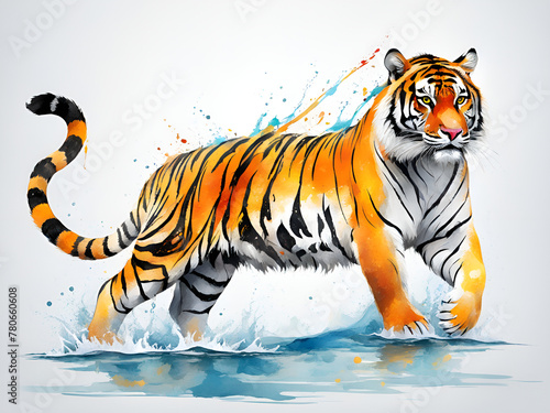  Mighty Northeast tiger Mighty Northeast tiger running by the water, jumping, tiger illustrations, picture books, POD images