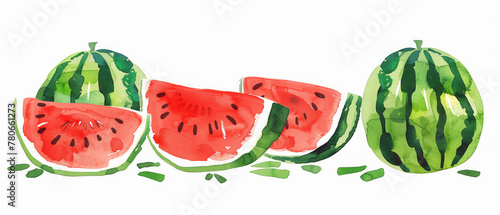 Digital Watercolor Illustration of Watermelon - Summer Healthy and Organic