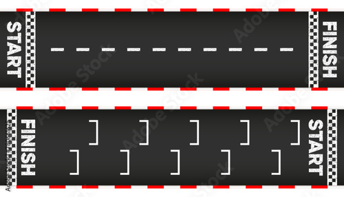 Race Track. Start and finish line racing. Start or finish on car race. Grunge textured on the asphalt road. Vector illustration.