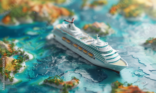 cruise ship model on map of the world ravel through tropical islands © Ricky
