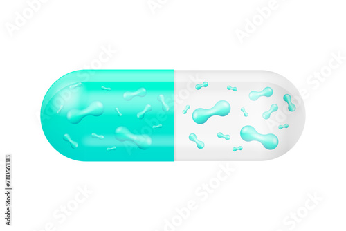 Bacteria Probiotics. Prebiotic, Lactobacillus and Bifidobacterium. Healthy food ingredient in tablet form. Vector illustration.