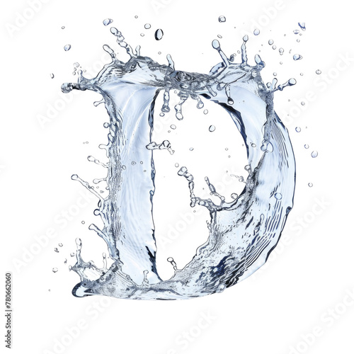 Water Splash In the shape of D isolated on transparent background