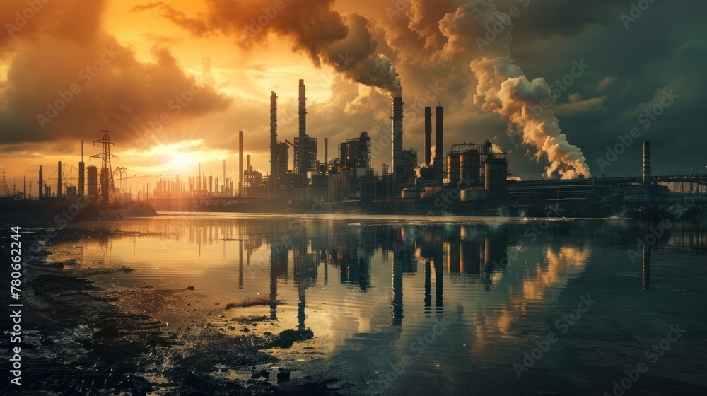Image of an industrial factory that emits pollutant fumes into the air.