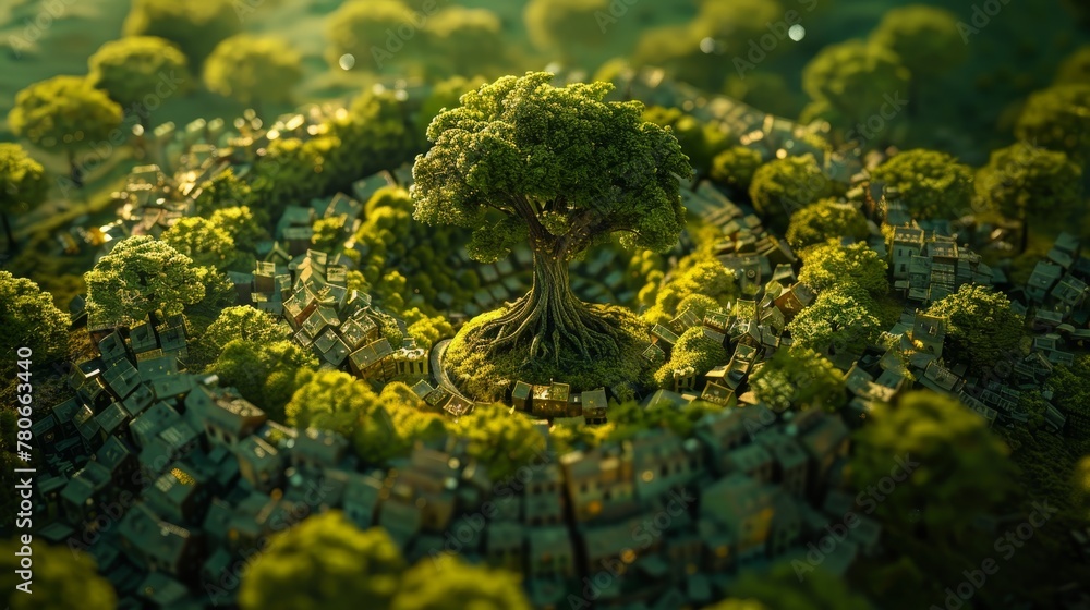 Fototapeta premium A mystical scene portraying a spiral green world enclosed in an eggshell