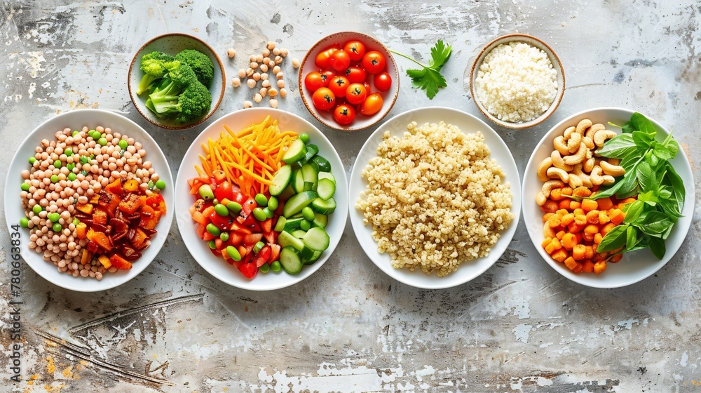Nutritious Plate: Balanced Diet Essentials with Fresh Vegetables and Whole Grains Nutritious Plate: Balanced Diet Essentials with Fresh Vegetables and Whole Grains