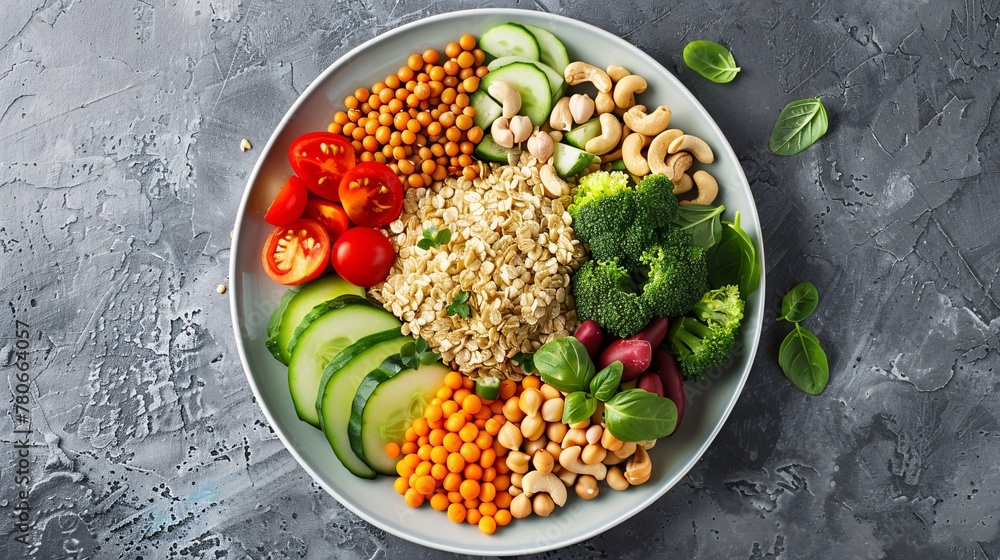 Nutritious Plate: Balanced Diet Essentials with Fresh Vegetables and Whole Grains Nutritious Plate: Balanced Diet Essentials with Fresh Vegetables and Whole Grains