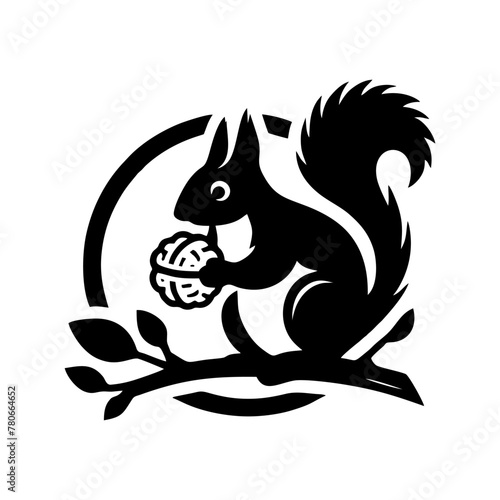 Squirrel logo vector. Squirrel with acorn vector silhouette icon on white background