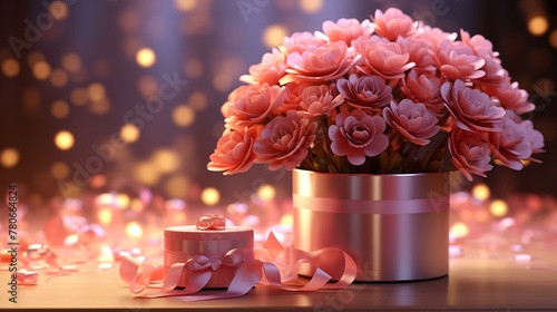 Table petal vase background design, pink roses in vase