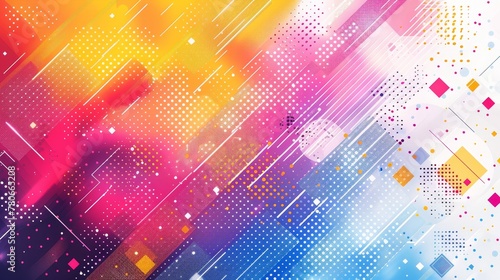 A vibrant geometric background featuring colorful dots and lines connecting