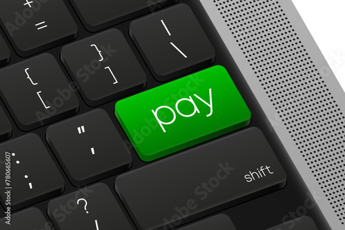 Pay button. Computer Keyboard. Word on pc computer keyboard. Vector illustration.