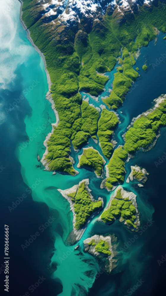 islands from above, satellite abstract landscape background - obrazy, fototapety, plakaty 