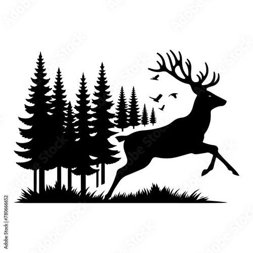 minimalist Wild deer run on the forest vector black color silhouette  Black color silhouette  isolated white background  26 