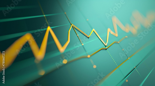 close up a3d illustration of a line chart showing Growth with hints of yellow strong streaks photo