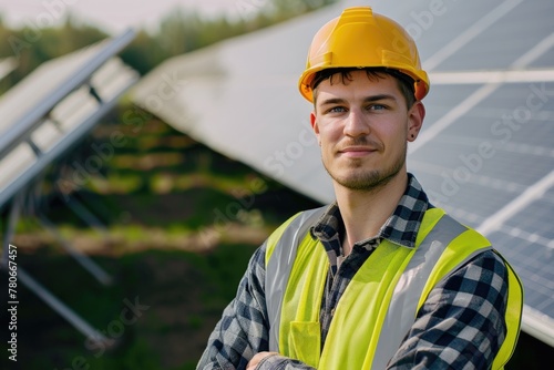 Portrait of a young male engineer on the solar farm
