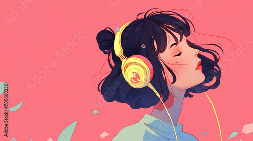 ヘッドフォンで音楽を聴く女性の横顔