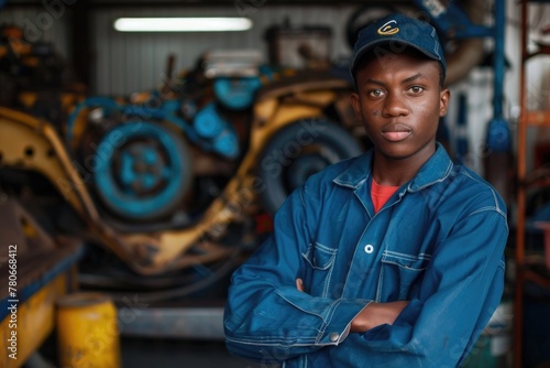 Portrait of a young male automotive mechanic photo