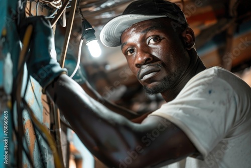 Wallpaper Mural Male electrician installing and repairing wires Torontodigital.ca