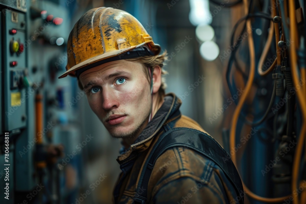 Portrait of a young male electrician Portrait of a young male electrician