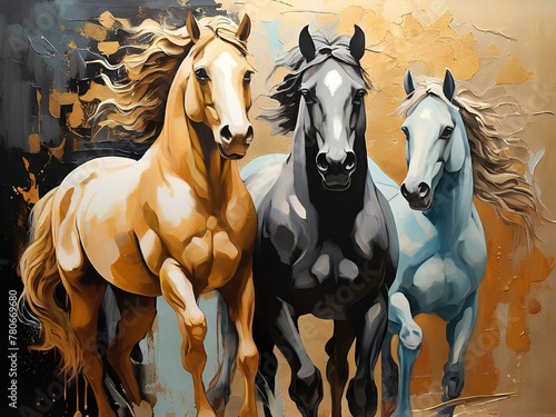 Golden Gallop abstract art horses wallpaper with decorative brush strokes