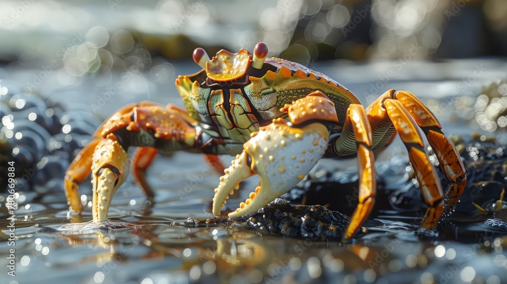 Crab 3d clay style scuttling along the shoreline Crab 3d clay style scuttling along the shoreline