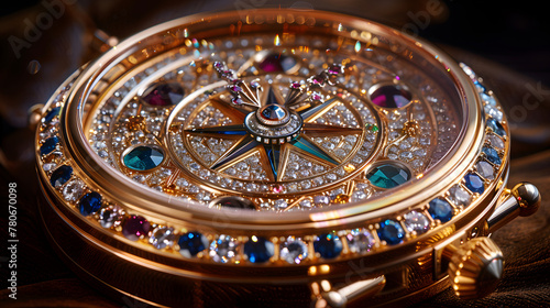 Wallpaper Mural a close-up of a gold compass with a circular design, encrusted with  diamonds. Torontodigital.ca