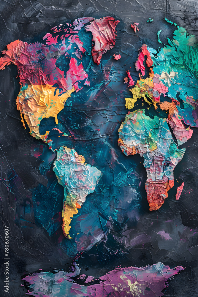 Artistic Abstract Map of the World - Global View from the North Pole