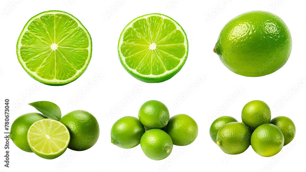 Set lime isolated on transparent background cutout, PNG file Set lime isolated on transparent background cutout, PNG file