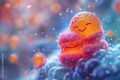 A cheerful insulin molecule hugs a glucose molecule, a creative representation of diabetes management at the cellular level photo