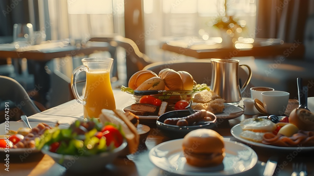 Morning Breakfast with Eggs, Bread, and a Drink Morning Breakfast with Eggs, Bread, and a Drink