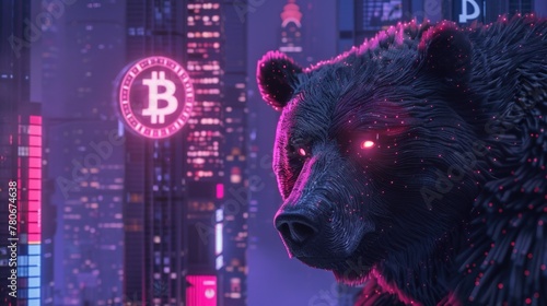 Bitcoin Bear Market Illustration: cryptocurrency theme, market downturn representation, glowing eyes effect
