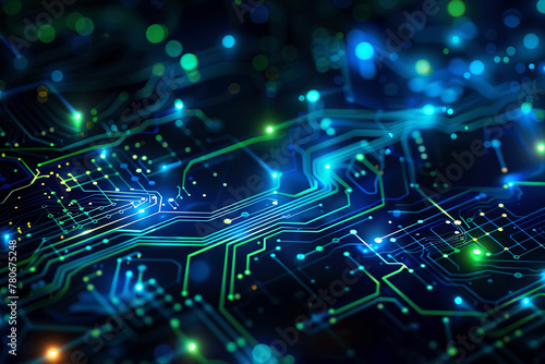 Futuristic Circuit board with network connection lines and dots