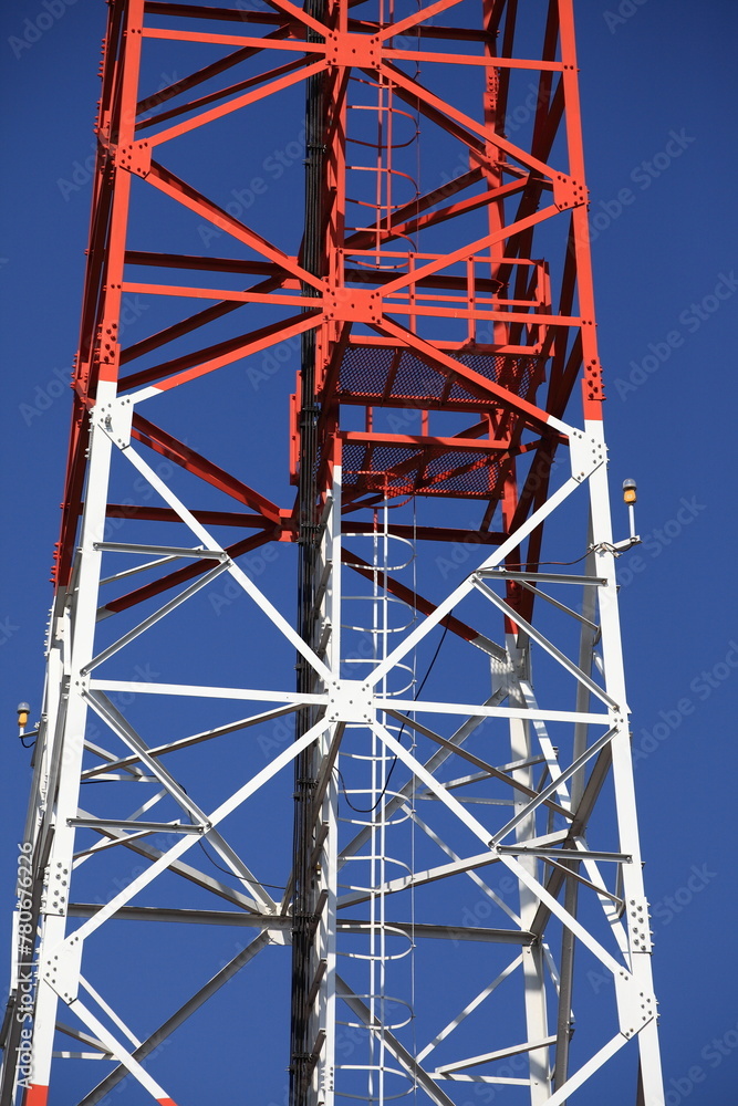 A closeup of a telecommunication tower