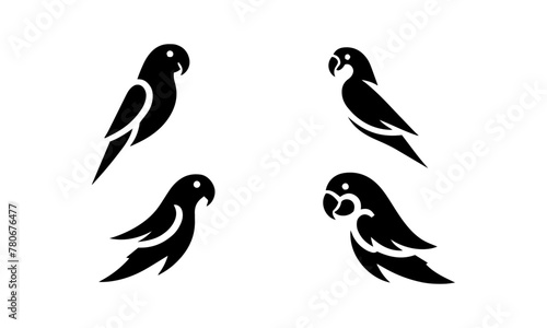 silhouettes and vector icon set of parrots in black and white parrots in black and white design 
