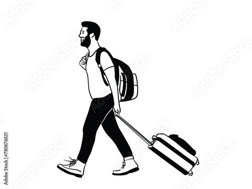 A man in his holidays with suit case at the side at airport or happy man travelling with his suitcase1