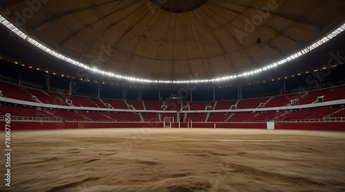Empty round empty bullfight arena. bullring for traditional performance of bullfight, wide perspective, wide